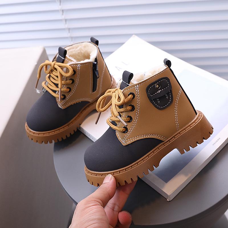 Kids' British Style Fleece-Lined Non-Slip Martin Boots for Winter