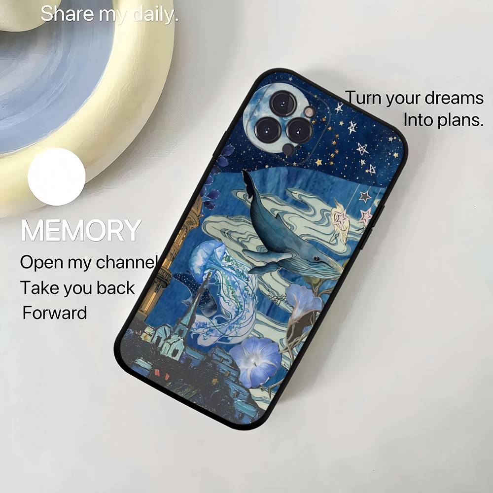 Space Ocean Whale Shark Black Silicone Phone Case For Iphone 17 Air 16 15 14 13 12 11 Pro Max Plus Back TPU