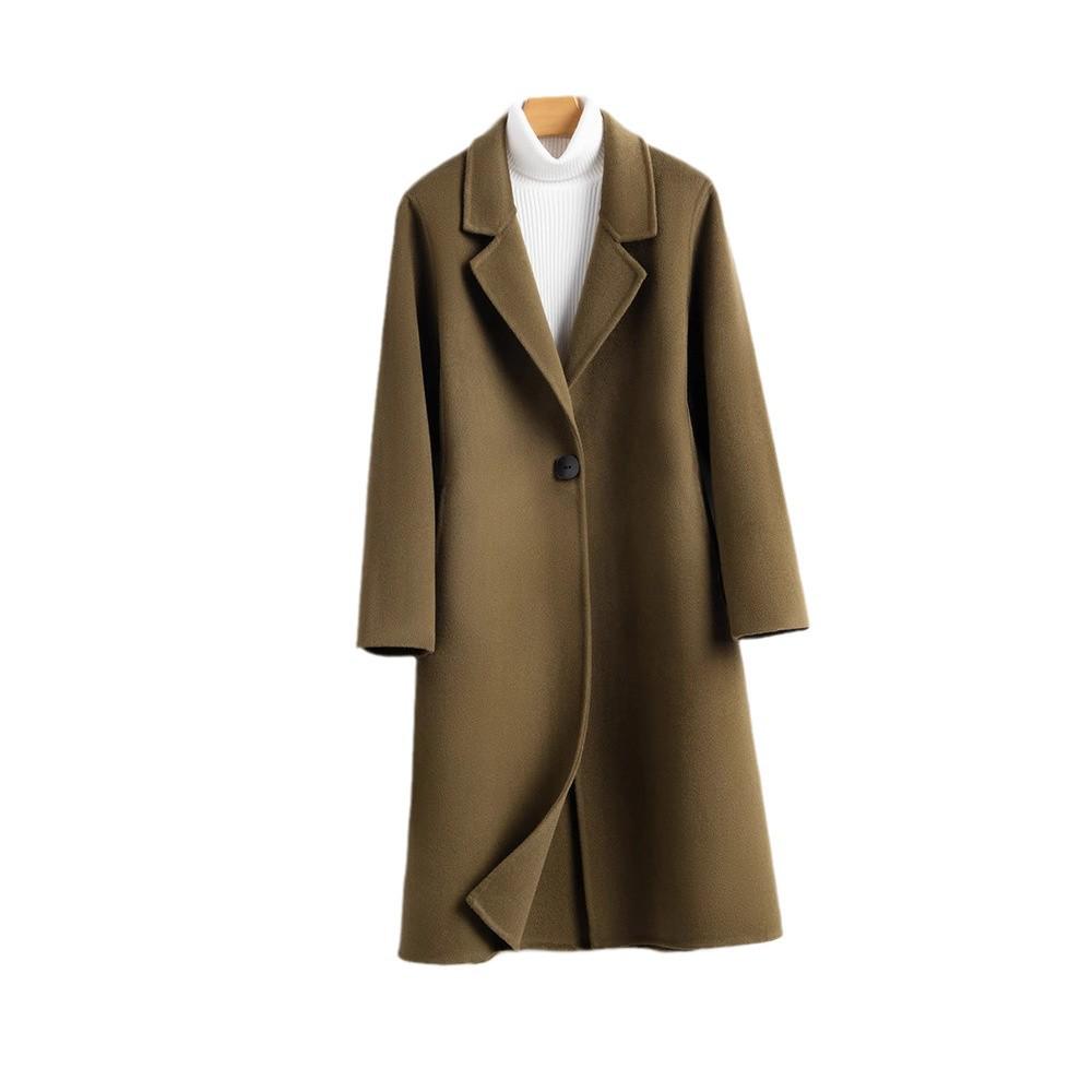Women's Long Slimming Double-Faced Wool Coat with Suit Collar - 100% Wool Autumn/Winter Fashion Overcoat