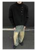 Men's Korean Style High Neck Sweater with Irregular Button Design – Trendy Oversized Knitwear