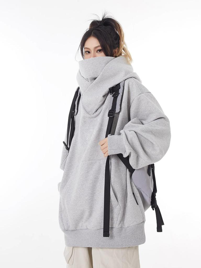 Unisex Trendy High-Collar Hooded Jacket with Velvet Lining for Social Anxiety