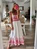 European and American Bohemian Lace-up Sweet Elastic Printed Summer Long Dress