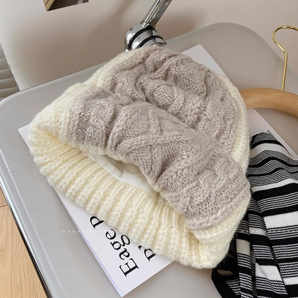 

Универсальный стиль шляпы Сладкие контрастные цвета Женские теплые шапкибини Вязаные White Gray