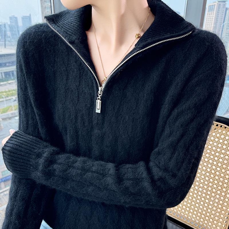 Women's 100% Wool Thickened Knitted Sweater with Large Lapel - Autumn/Winter Warm Twist Pullover, Versatile & Trendy