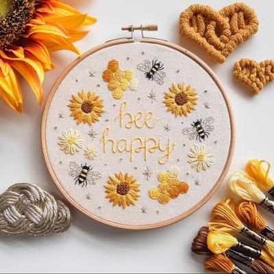 1set Happy Bee Embroidery Kit, a Beginner-friendly Embroidery Material Kit Suitable for Beginners, DIY Embroidery Craft Material Kit