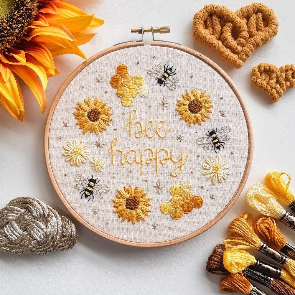 1set Happy Bee Embroidery Kit, a beginner-friendly embroidery material kit suitable for beginners, DIY embroidery craft material kit