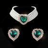 Exaggerated Multi-layer Imitation Pearl Peach Heart Crystal Necklace Earrings Set Bridal Love Rhinestone Neck Chain Women
