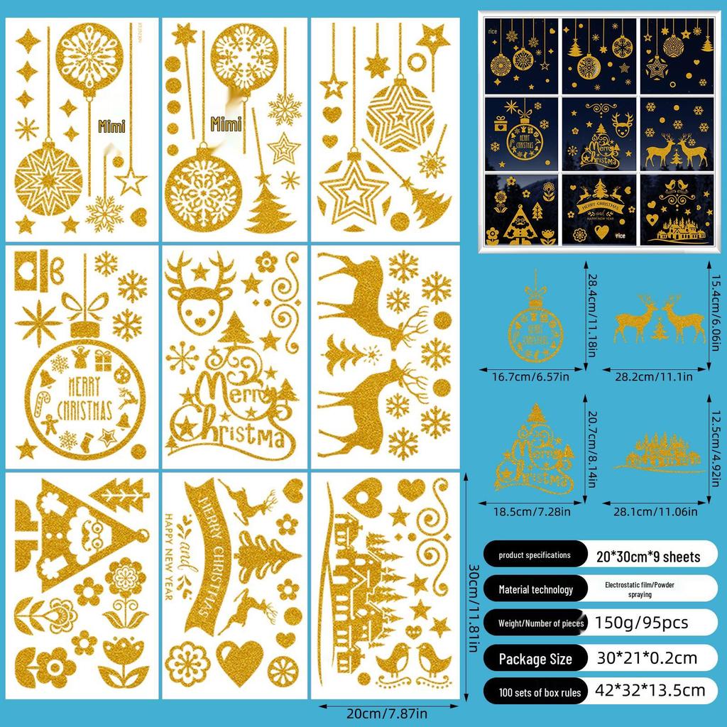 Christmas Snowflake and Reindeer Wall & Window Stickers - Static Santa Claus Decor for Refrigerator and Shops