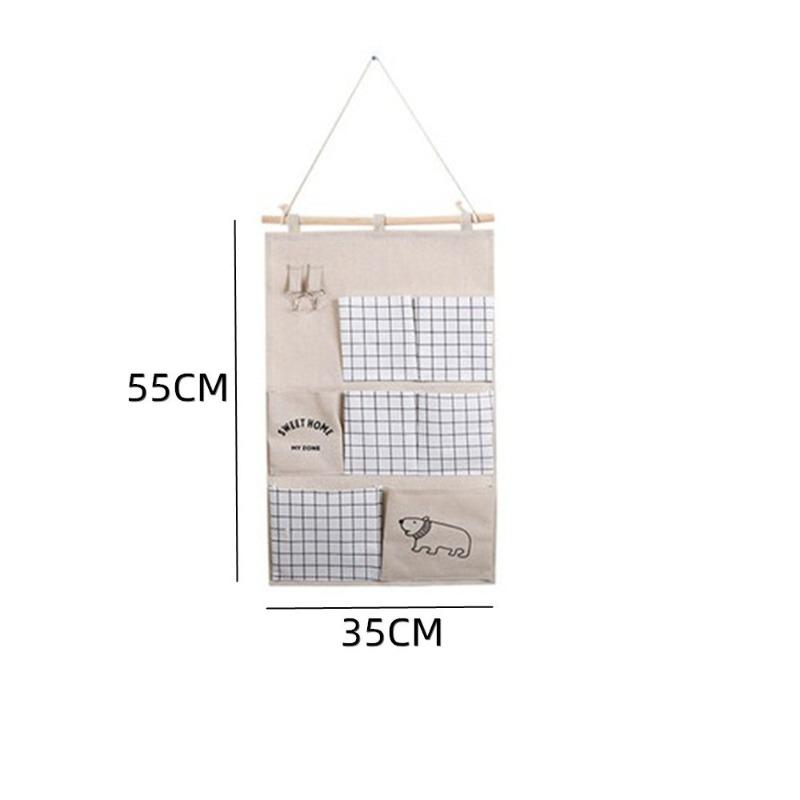 1/2pcs Linen Cotton 7Pocket Wall Hanging Storage Bag Door Back Organizer For Dorm Sundries