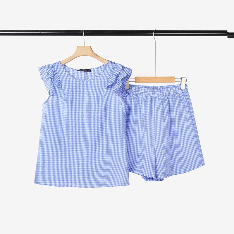 ZANZEA Women Sleeveless Tank Tops and Shorts Summer Grid Print Two Piece Sets