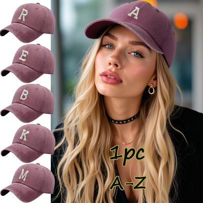 1Pc A-Z 26 Letter Unisex Outdoors Fashionable Washed Baseball Cap, Adjustable Outdoor Sun Protection Casual Hat