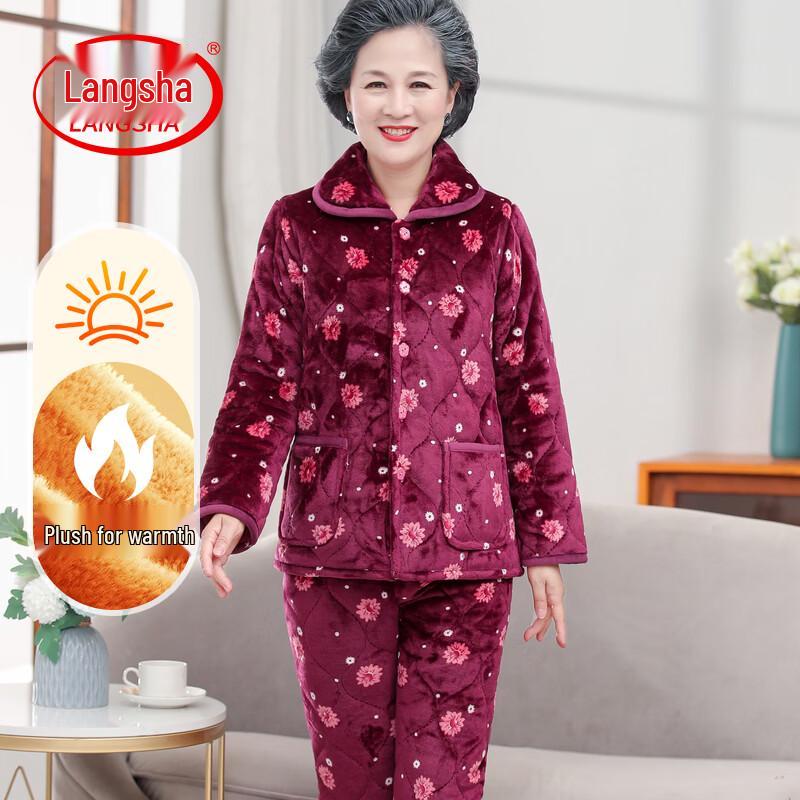 Langsha Women's Autumn/Winter Thickened Quilted Pajama Set