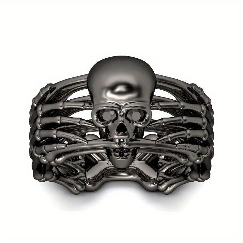 Skull & Skeleton Hands Black Ring, Suitable for Independence Day Parties, Skeleton Skeleton Shape, Exaggerated Personality, Full of Dark Cool Feeling.