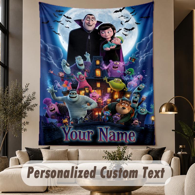 Custom Text Printed Tapestry Hotel Transylvania Pattern Large Wall Hanging Indoor Room Decor