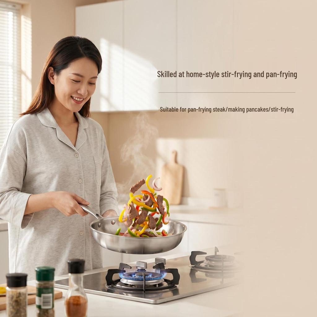 304 Stainless Steel Non-Stick Wok Frying Pan for Pan-Frying Steak, Three-Layer Steel