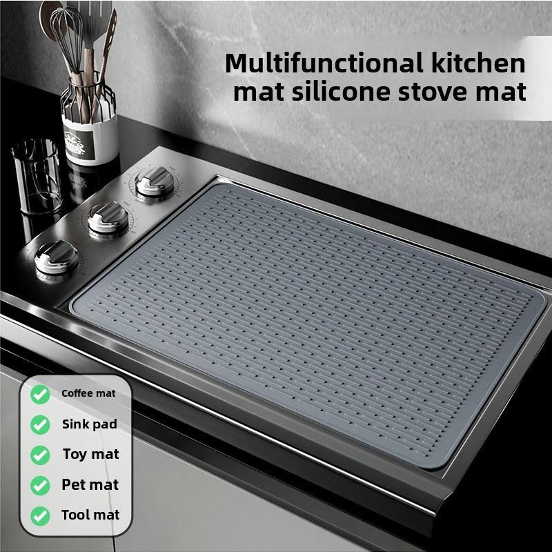 1PCS Stove Top Cover Protector Mat Non-Slip Silicone Heat Resistant Mat for Kitchen Countertop Dish Drying Rack Pad with