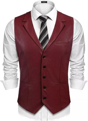 AL KHALID Classic Maroon Button Western Vest Coat Men Lambskin Leather Waistcoat