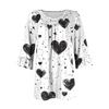 Women's Fashion Casual  Printed V-Neck Pleated Seven Minute Sleeve Ruffle Sleeve T-Shirt Plus Size Tops