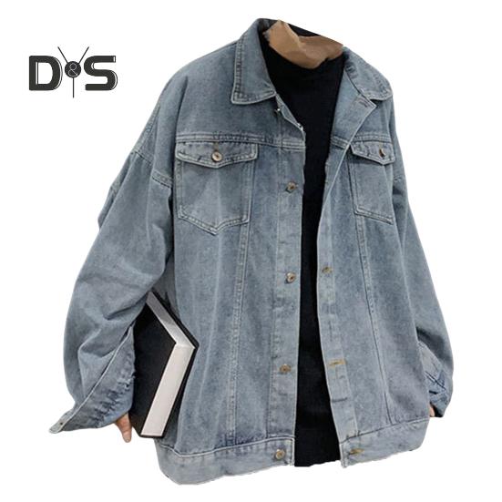 

Мужское джинсовое пальто с лацканами, длинными рукавами, карманами с клапанами, однобортная куртка с карманами с клапанами, однотонная свободная верхняя одежда из денима XL синий