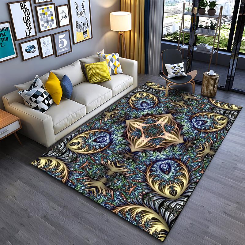 Abstrakter Mandala-Pfauenfeder-Musterteppich für Wohnzimmer-Dekoration Geeignet für die Verwendung als Antirutschmatte für Wohnzimmer-, Schlafzimmer-Sofas