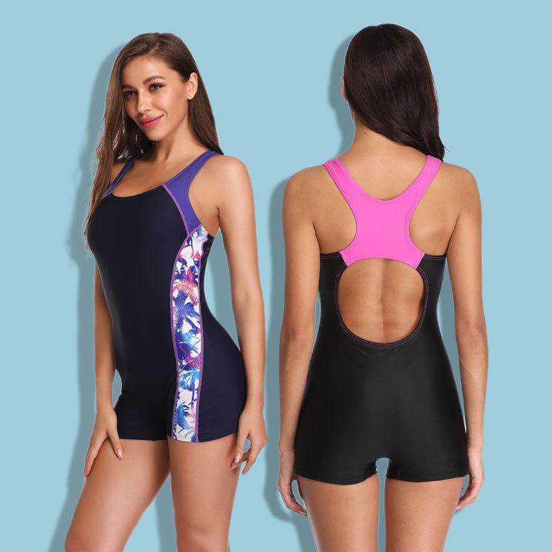 Women's Sporty Patchwork One-Piece Swimsuit - European & American Style, Sexy Yet Conservative Design with Flat Legs