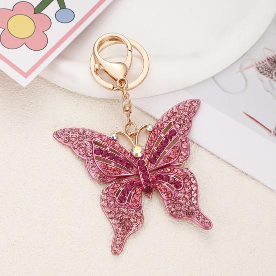 Keychain Pendant Colorful Rhinestones Inlaid Shining Butterfly Design Key Chain with Lobster Clasp Bag Charm Backpack Accessory