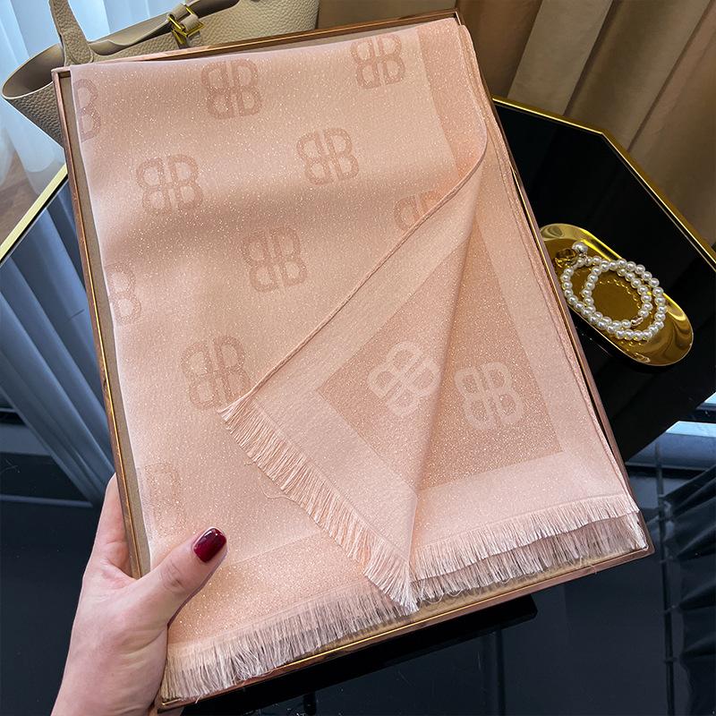 High Fashion Spring And Summer Long Silk Scarf Silk Shawl Scarf Fashion Versatile Tencel Cotton Letter Scarf