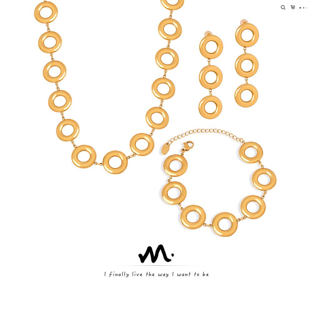 Modern Geometric Gold-Plated Titanium Steel Bracelet & Earring Set