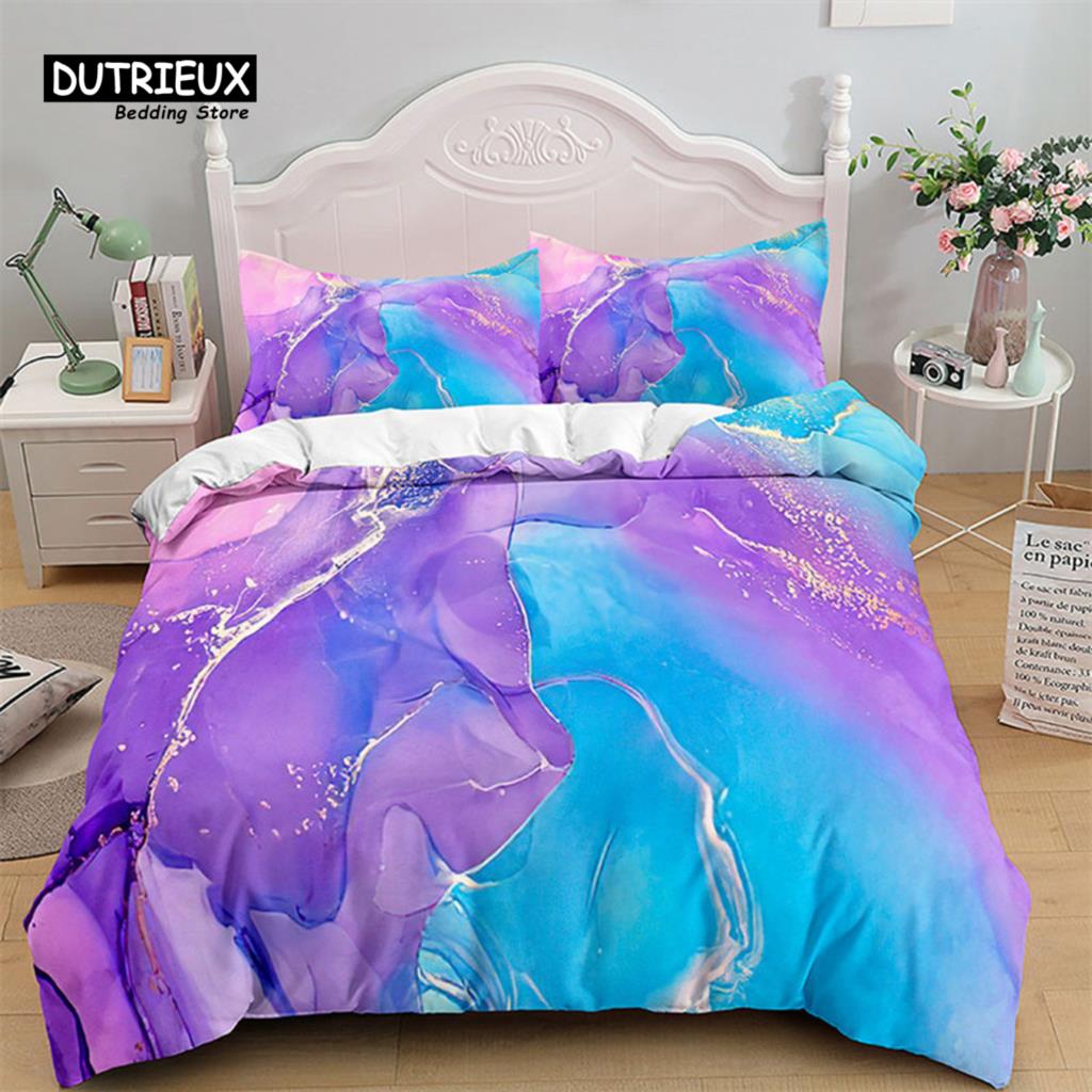 Colorful Marble Duvet Cover Abstract Geometric Bedding Set King Queen For Adults Kids Bedroom Decor Microfiber Comforter Cover