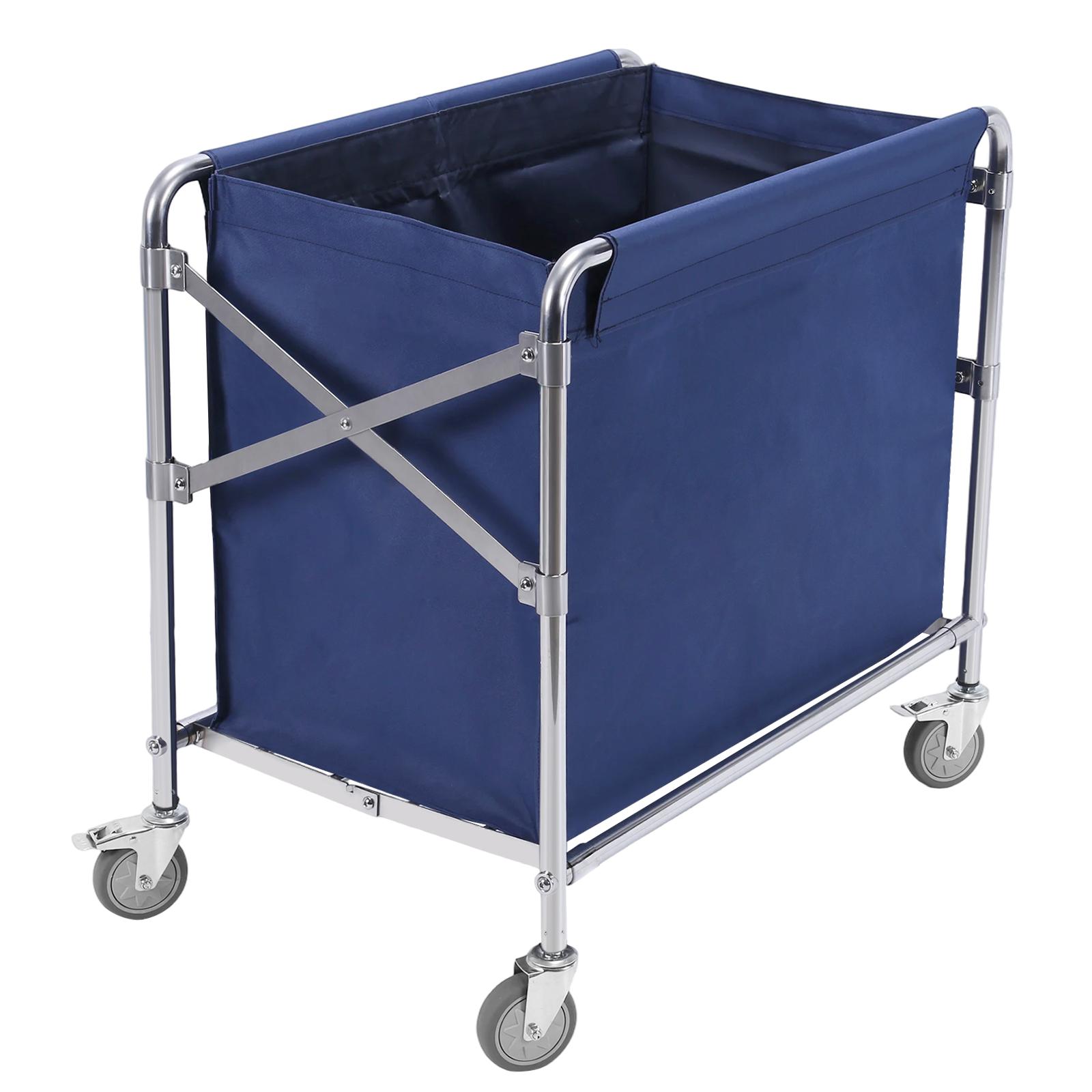 

Commercial Collapsible Laundry Hamper with Wheel Folding Stainless Steel Rolling Hamper for Hotel/Nursing Home/College/Groceries синий