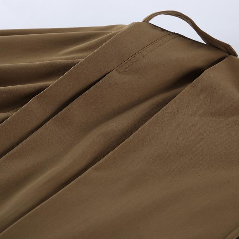 Women Pleated Lapel Pilot Jacket Loose Long Sleeve Casual Khaki Coat