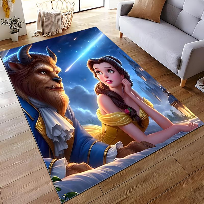 Runner Rug Belle and Beast Stargazing at Night with Shooting Star Beauty and the Beast Cartoon Home Decor Bedroom Gift