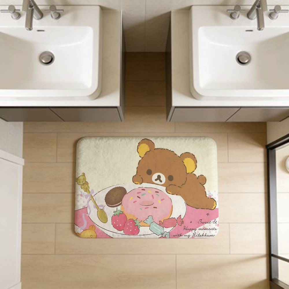 Kawaii Rilakkuma Bear Floor Mat INS Style Soft Bedroom Floor House Laundry Room Mat Anti-skid Household Carpets