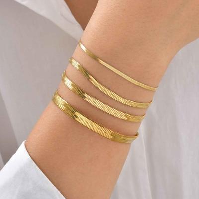 2/3/4/6mm Edelstahl Kette Armband mit Klinge für Damen, Nicht verblassendes Flaches Schlangen Armband, Wasserdichter Vergoldeter Schmuck