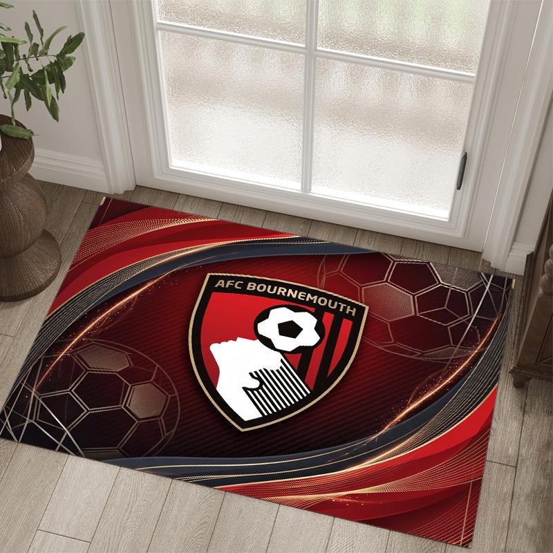 Bournemouth Football Design Crystal Velvet Carpet Cozy Non?Slip Printed Rug For Bedroom Living Room Entrance