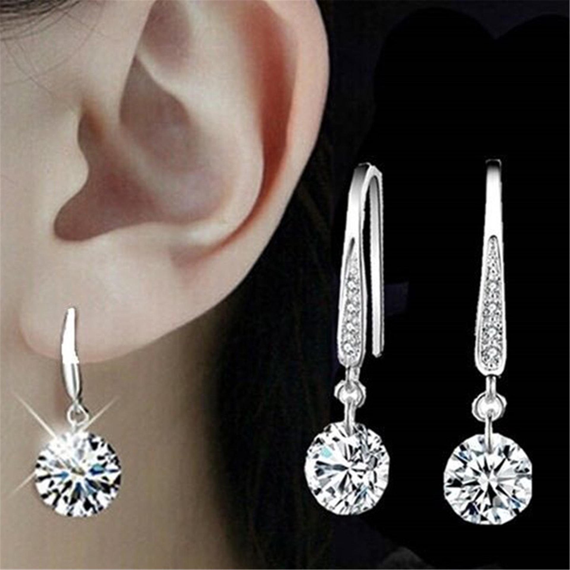 

Trendy Korean Natural Crystal Silver Diamond Earrings