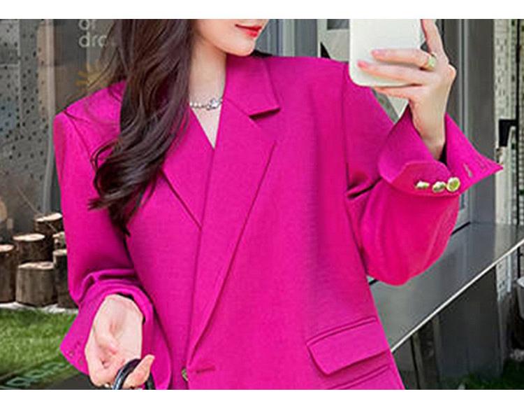 Women's Large Rose Red Suit Jacket, Medium-Long Casual Blazer for Spring and Autumn [0120]