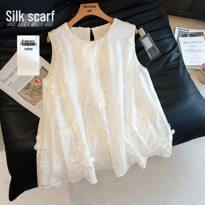 Women s Elegant Sleeveless 3D Floral Cotton Blouse L