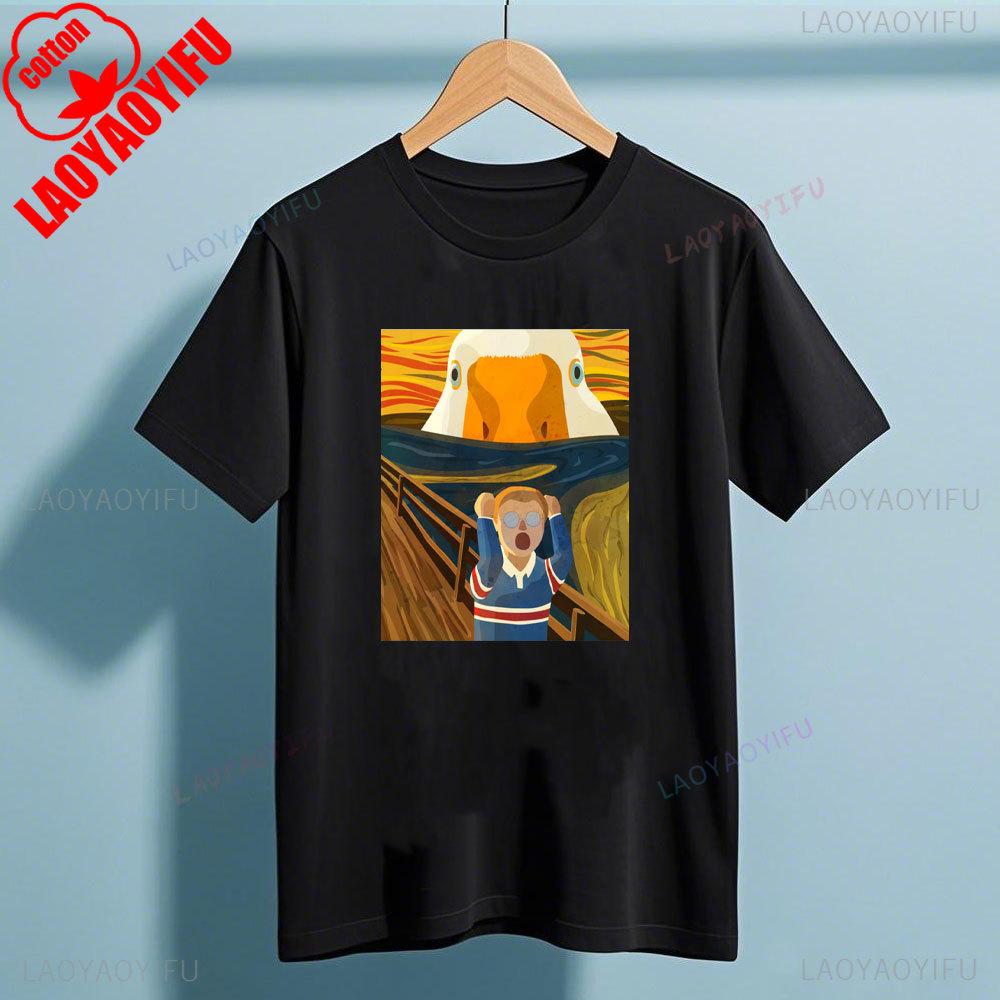 Funny Cartoon Style Shriek Untitled Goose Game T Shirt Unisex Adult Summer Cotton Crew Neck Funny Gaming Retro Graphic T Shirts S