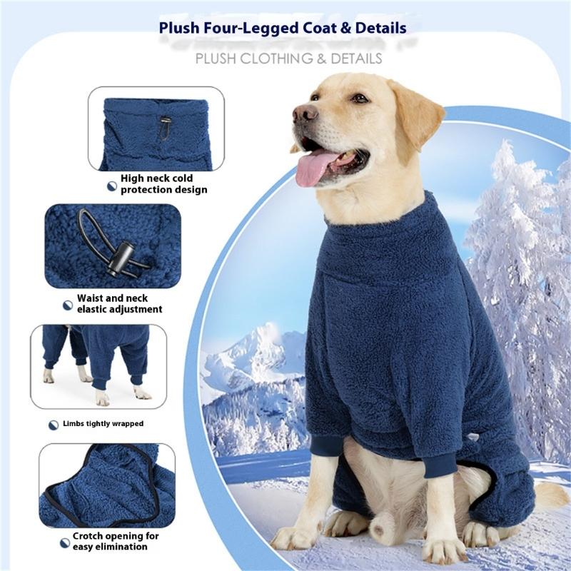 Full Body Dog Winter Coat With Double Side Plush Fleece Four Leg Dog Outfit Coldproof Winter Pajamas for Indoor Outdoor