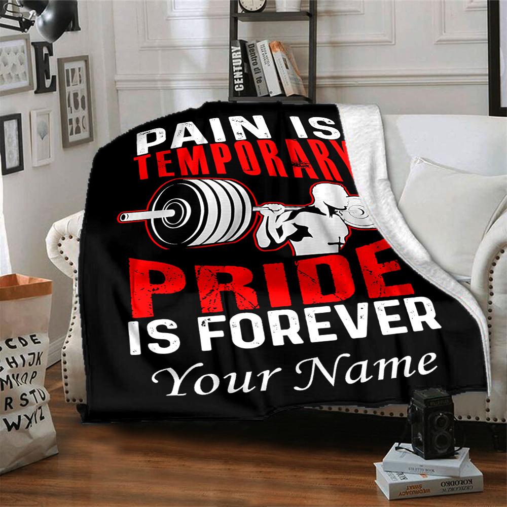Weightlifter Silhouette With Barbell Blanket With Customizable Name Four Seasons Comfortable Shawl Blanket Suitable For Home Travel Camping Office