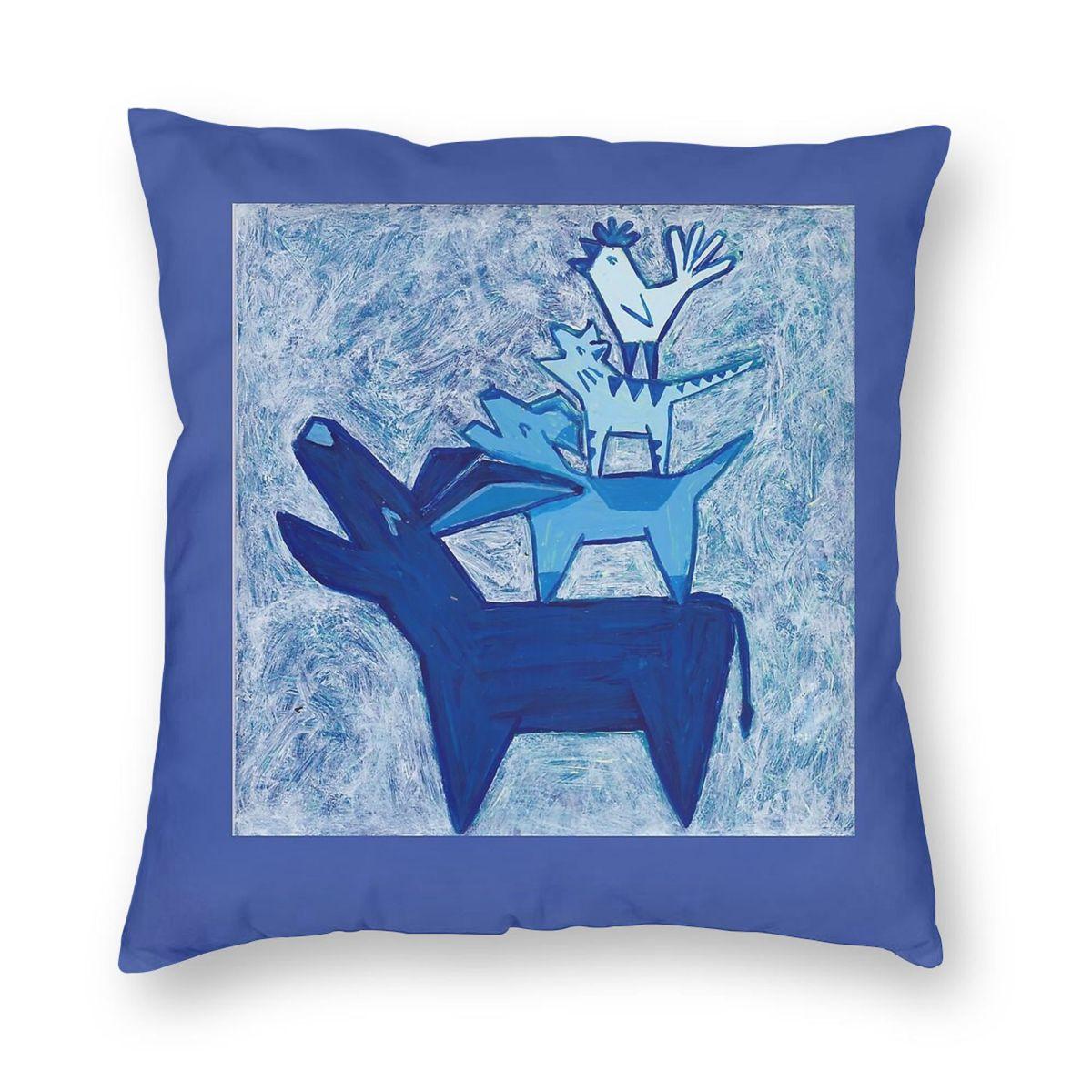 Town Musicians Of Bremen Square Pillowcase Polyester Linen Velvet Pattern Zip Decorative Sofa Cushion Cover 45X45 Peach skin 18*18(CM)-1Pcs