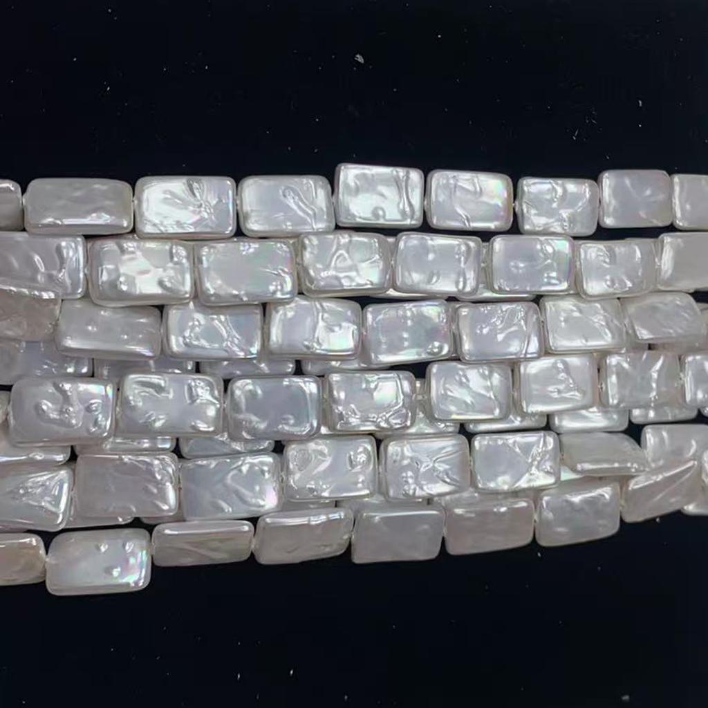 1 Strand White Square Natural Shell Beads 12x12mm Textured Square Pearl Beads 38cm for DIY Necklace Bracelet Jewelry Making