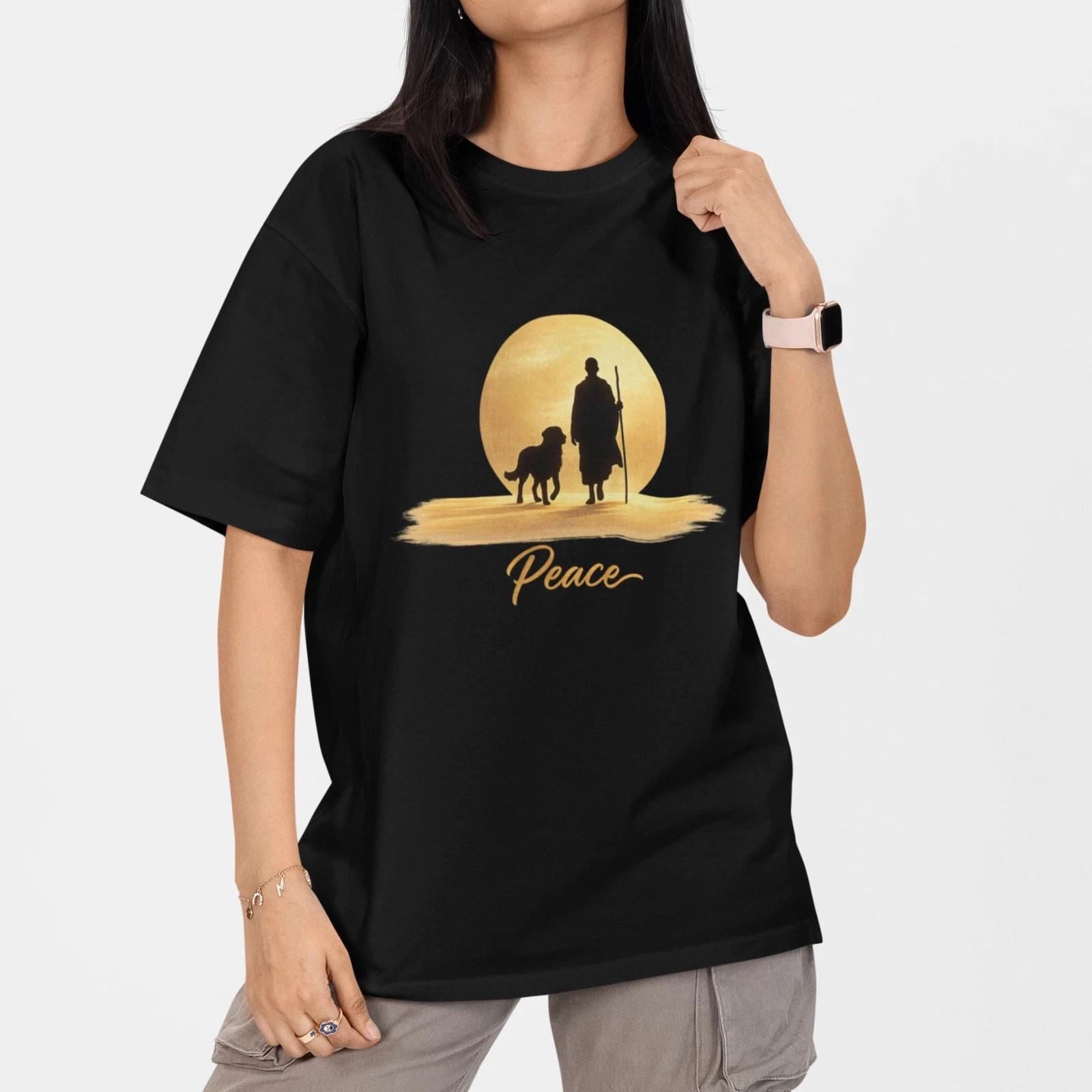 Walk For Peace Sunset Monk Dog T Shirt Spiritual Zen Graphic Tee Gift S-5XL XXL