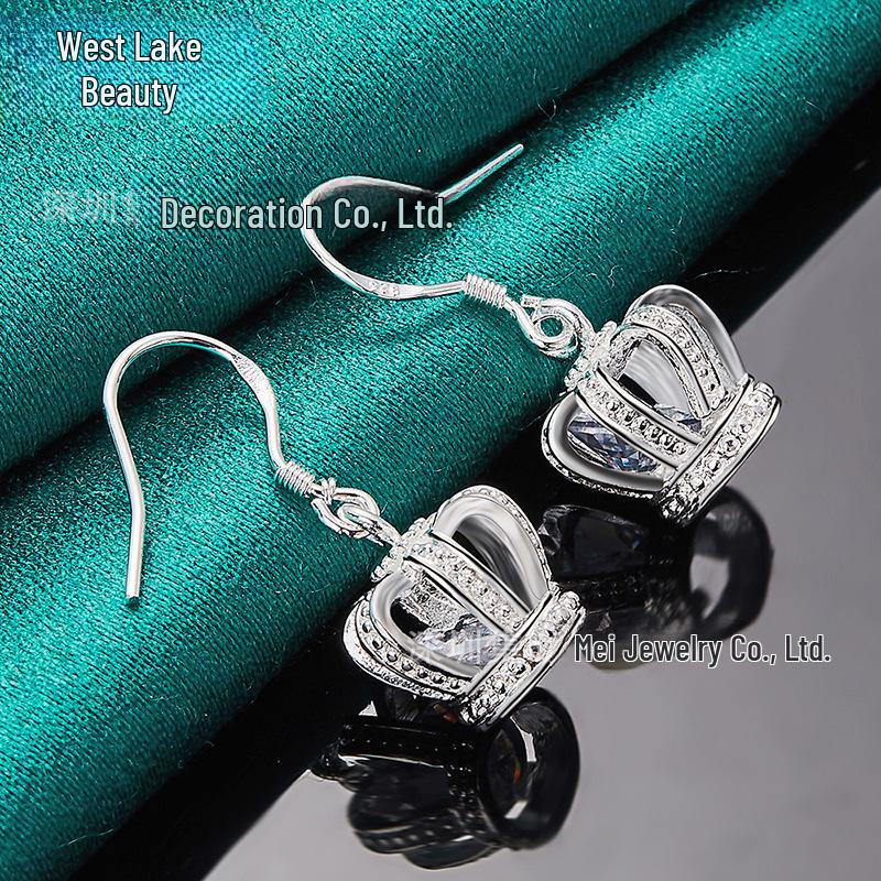 Silver Crown Zircon Earrings for Women - West Lake Beauty