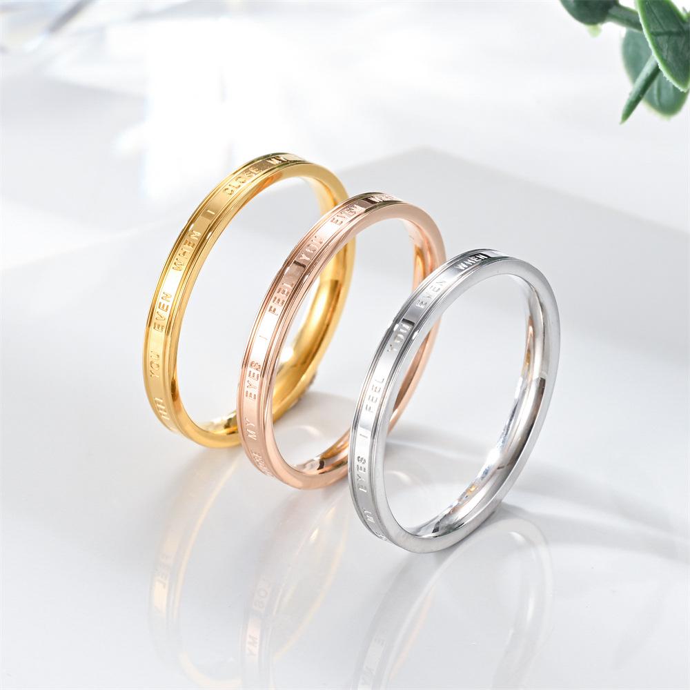 Minimalist Titanium Steel English Letter Ring for Women - Non-Fading, Light Luxury, Perfect for Couples