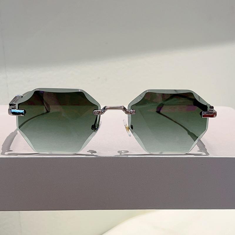 Non-polarized Europe and America Polygon Diamond Edge Trimming Rimless Sunglasses Men Women Fashion Ocean Slicemetal Frame Glasses