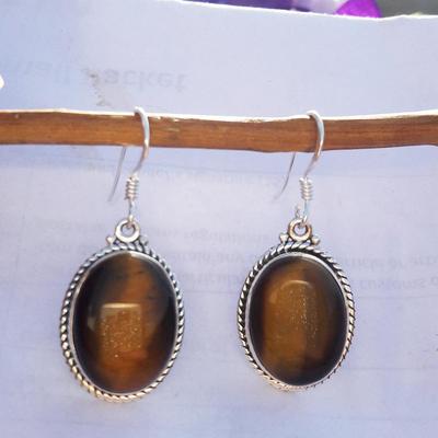 Natural Tiger-Eye Top Quality Gemstone Earring,925-Sterling Silver Earring,Wedding Earring, Antique Silver Earring, Anniversary Gift Earring
