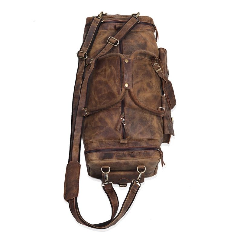 Duffelbag i skinn, weekender i skinn, helgeveske i skinn, reiseveske i skinn, overnattingsveske i skinn, duffelbager for menn til ektemann, pappa, holdall i skinn