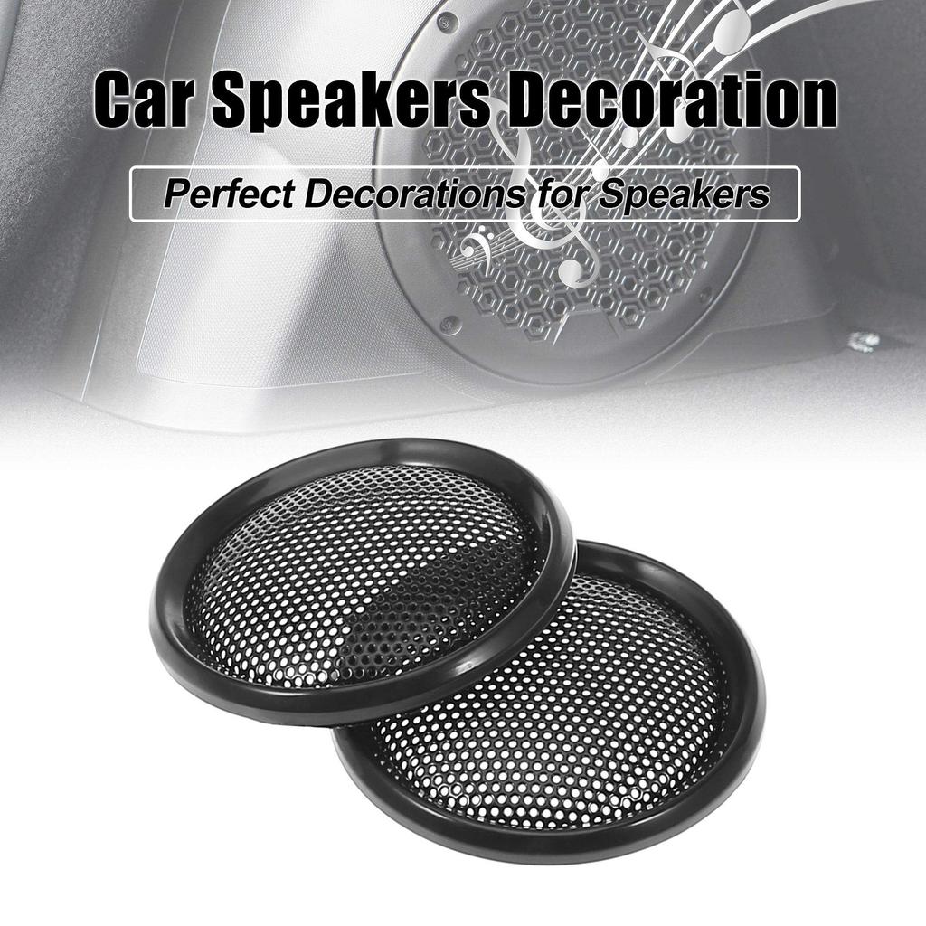 X AUTOHAUX Speaker Cover Speaker Grille Cover 43x8mm Mesh Subwoofer Grille Horn Glossy Guard Protector Plastic Iron Black 2 Pack